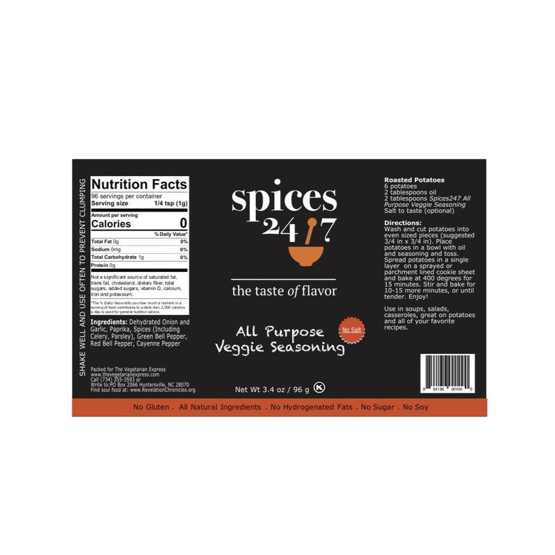 All Purpose Veggie Seasoning No Salt 3.4 oz. Kosher - CLEARANCE (Expired or about to expire)